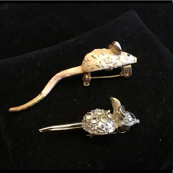 2 VINTAGE MICE TACK PIN BROOCHES - Picture 4 of 8